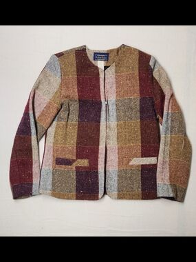 Dark Academia Plaid Jacket Burgundy Gold Willow Ridge Textured Blazer Vintage 6